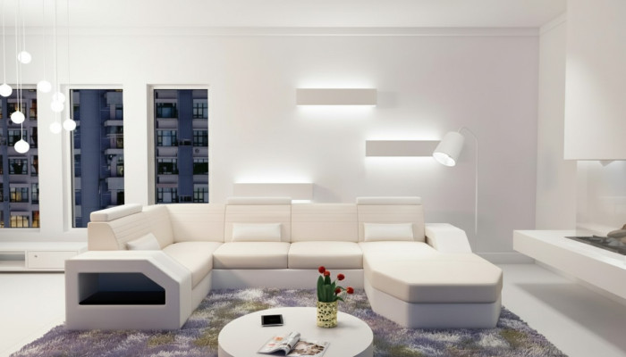 Sofá de diseño, sofá esquinero de cuero, tela textil, tapicería, conjunto de sala de estar, nuevo.