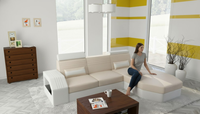 Sofá de diseño Esquinero de cuero Tela Textil Conjunto Tapizado Sala de estar