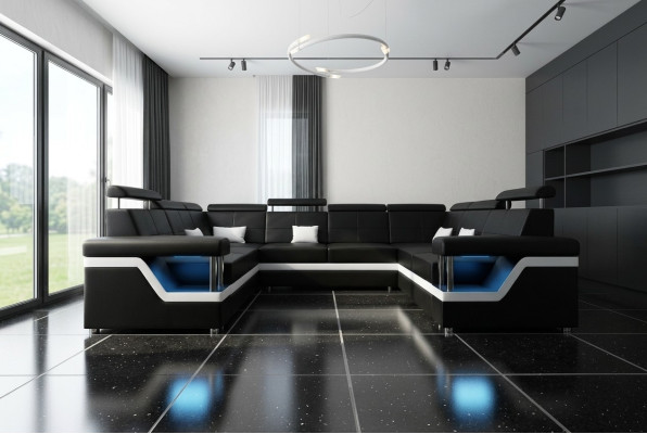 Sofá de cuero Big XXL Sofá Esquina Sofá de salón Sofá tapizado Asientos XXL Juego de salón