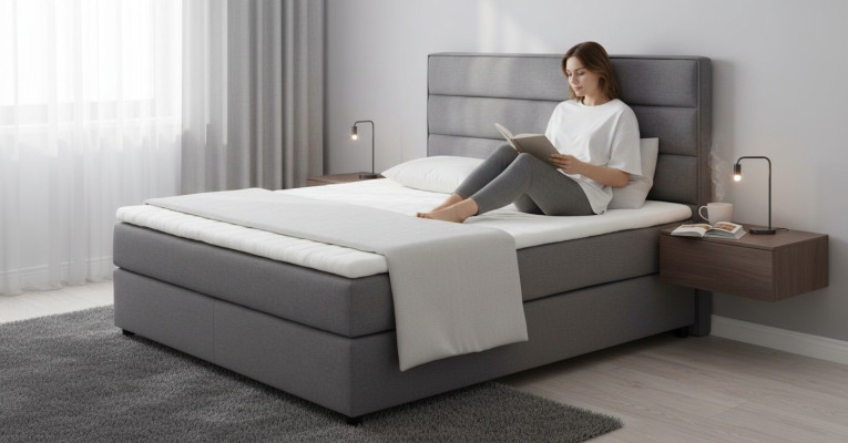 Textil de cama Continental Boxspring. Camas acolchadas de altas cuero dobles.
