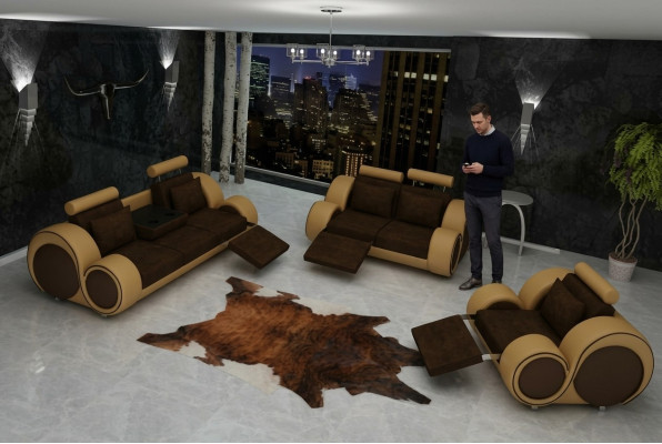 Conjunto de sofás tapizados sofá sofá de cuero conjunto de sala de estar 3 + 2 + 1 textil BER