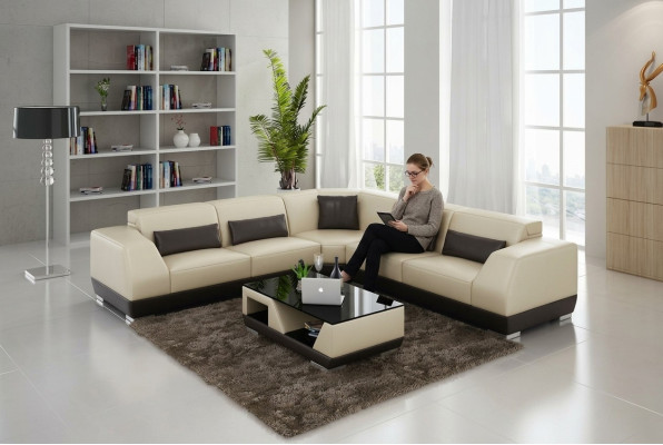 Sofá de cuero Sofá conjunto de salón Sofá esquinero Sobremesa Esquina Conjunto de muebles Diseño moderno