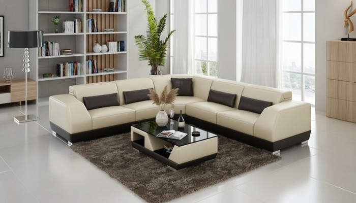 Sofá de cuero Sofá conjunto de salón Sofá esquinero Sobremesa Esquina Conjunto de muebles Diseño moderno