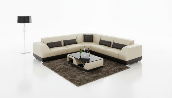 Sofá de cuero Sofá conjunto de salón Sofá esquinero Sobremesa Esquina Conjunto de muebles Diseño moderno