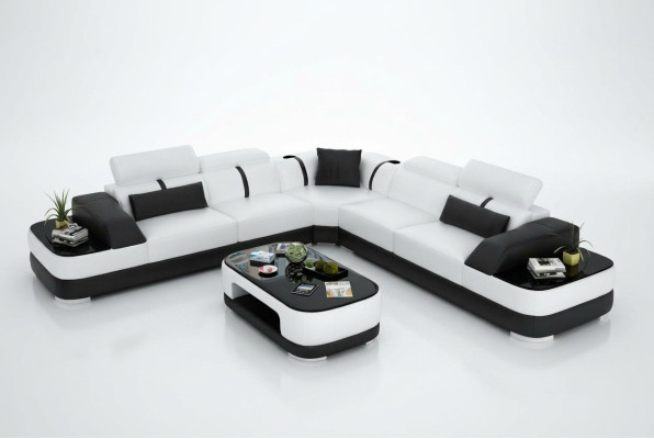 Sofá de cuero acolchado esquinero con decoración de salón conjunto de muebles para el salón.