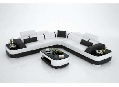 Sofá de cuero acolchado esquinero con decoración de salón conjunto de muebles para el salón.