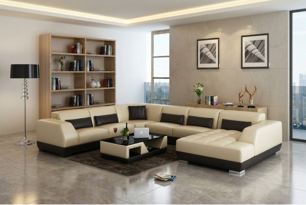 Sofá de cuero moderno, sofá en forma de L, conjunto de sofás de diseño de esquina.