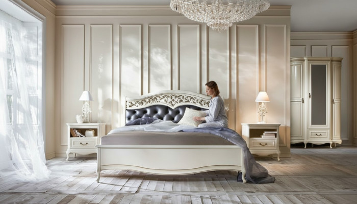 Estilo italiano Dormitorio completo Muebles Cama Mesilla de noche Armario Cómoda 2