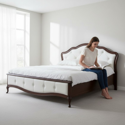Cama Cama de matrimonio Cama doble Cama king-size Dormitorio Cama clásica de cuero Modelo V-2T