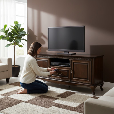 Estiloso soporte de TV: Una solución elegante para un interior moderno.