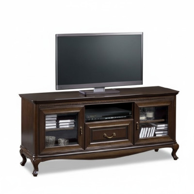 Un elegante soporte multimedia para televisores y dispositivos multimedia en el estilo de una estética moderna y minimalista.