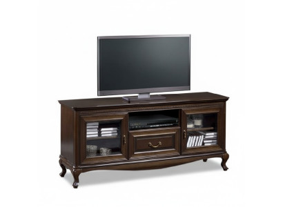 Un elegante soporte multimedia para televisores y dispositivos multimedia en el estilo de una estética moderna y minimalista.
