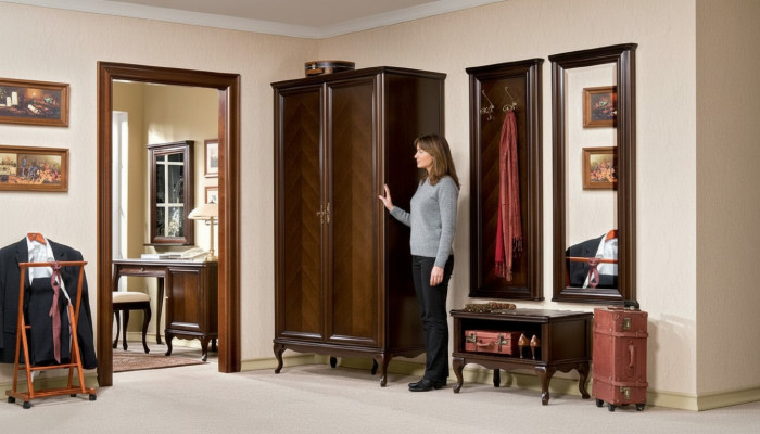 Juego de almacenaje de vestíbulo para entradas de madera auténtica, muebles italianos de vestíbulo.