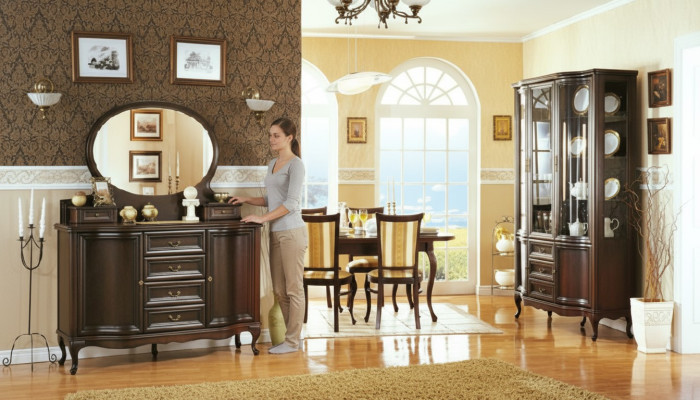 Sala de estar clásica Vitrina Cómoda Sillas Mesa Chippendale - 10 piezas.