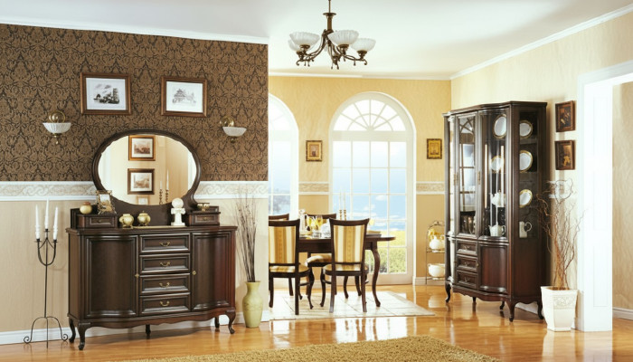 Sala de estar clásica Vitrina Cómoda Sillas Mesa Chippendale - 10 piezas.