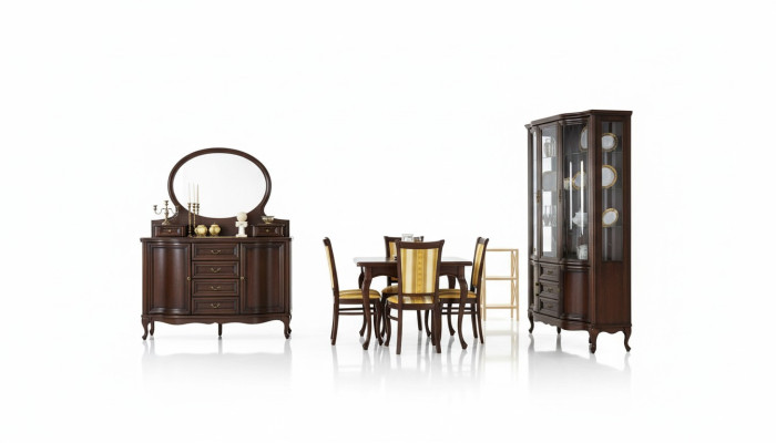Sala de estar clásica Vitrina Cómoda Sillas Mesa Chippendale - 10 piezas.