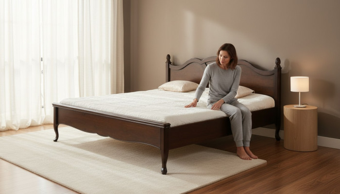 Cama clásica Cama doble Camas Cuero Textil Estilo antiguo genuino Madera