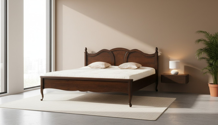 Cama clásica Cama doble Camas Cuero Textil Estilo antiguo genuino Madera