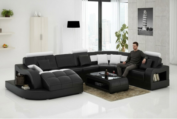 Multifuncional XXL Gran sofá de cuero sofá esquina conjunto sofá rincón tapizado.