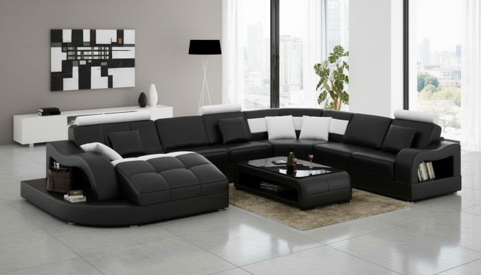 Multifuncional XXL Gran sofá de cuero sofá esquina conjunto sofá rincón tapizado.