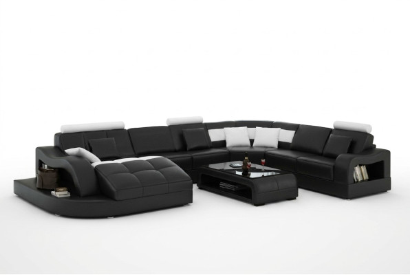 Multifuncional XXL Gran sofá de cuero sofá esquina conjunto sofá rincón tapizado.
