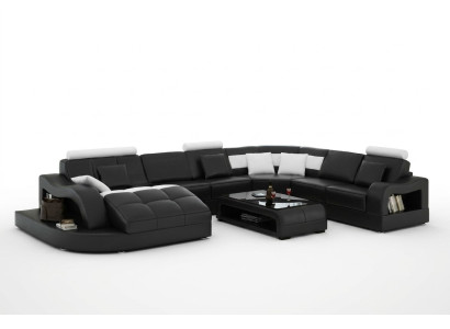 Multifuncional XXL Gran sofá de cuero sofá esquina conjunto sofá rincón tapizado.