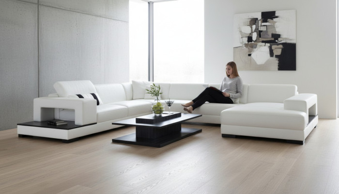 Sofá esquinero de diseño de cuero nuevo con asiento de esquina y sofá en forma de L.