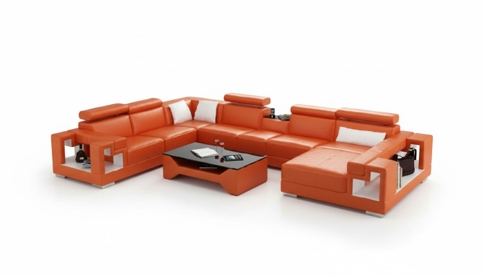 Sofá de cuero para vivir, sofá de esquina, sofá, conjunto de esquina XXL grande 2710A