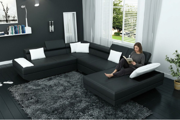 Sofá de cuero Sofá Sofá Sofá de esquina Conjunto de asientos Salón XXL Big Esquina 2719D