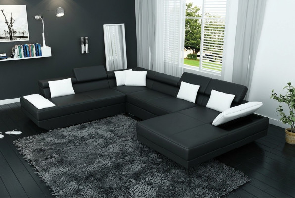 Sofá de cuero Sofá Sofá Sofá de esquina Conjunto de asientos Salón XXL Big Esquina 2719D