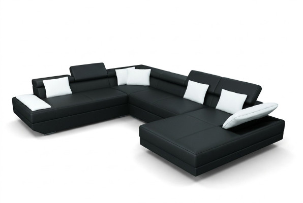 Sofá de cuero Sofá Sofá Sofá de esquina Conjunto de asientos Salón XXL Big Esquina 2719D