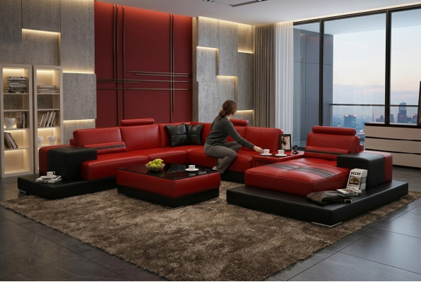 Conjunto de muebles de salón sofá tapizado esquina juego de sofás sofá de cuero sofá grande sofá esquinero nuevo 2725A