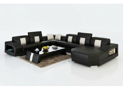 Sofá de diseño de cuero modular para esquinas acolchado con cortinas de sofá de estar.