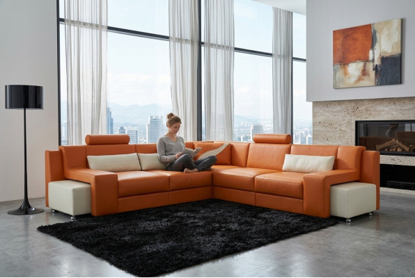Conjunto de muebles tapizados de esquina con sofá de esquina en cuero V015B.