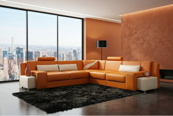Conjunto de muebles tapizados de esquina con sofá de esquina en cuero V015B.