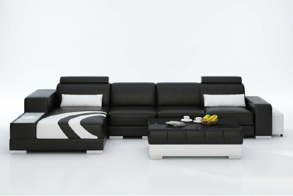 Sofá Sofa Paisaje de vida XXL Sofá Sofá de cuero con otomana Juego de sofás V015