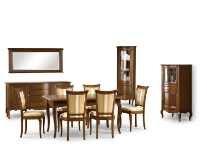 Set de comedor clásico: cómoda, mesa, sillas, vitrina. Set de sala de estar italiano nuevo.