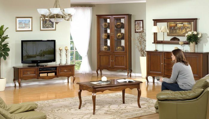 Set de sala de estar Vitrina RTV Mesa de centro Cómoda Muebles de estilo clásico italiano.