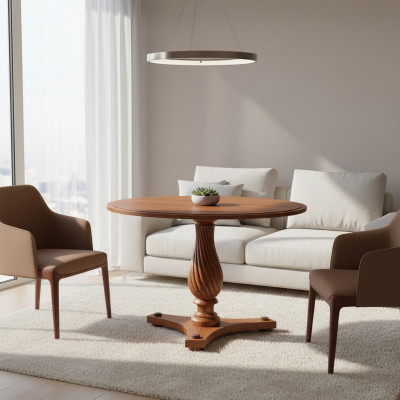 Mesa redonda clásica de madera maciza rústica, modelo ZB-4.