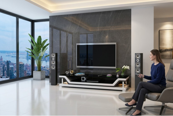 RTV Aparador de TV de cuero con mesa de vidrio Mesa de TV Gabinete Designer 3009