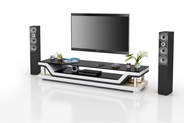 RTV Aparador de TV de cuero con mesa de vidrio Mesa de TV Gabinete Designer 3009