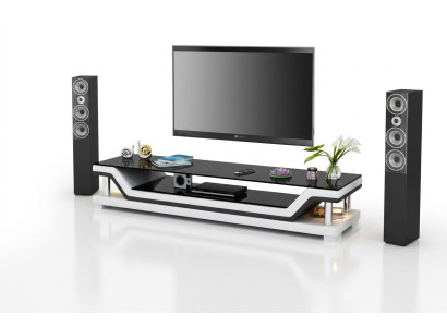 RTV Aparador de TV de cuero con mesa de vidrio Mesa de TV Gabinete Designer 3009
