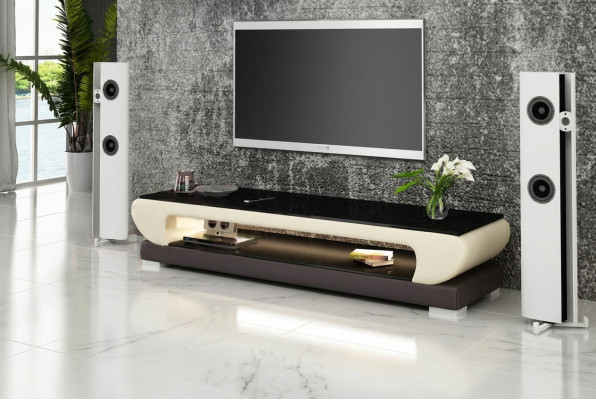 RTV Mueble de TV de cuero con compartimentos de vidrio Mesa Armario de televisión Mesa Diseñador 403