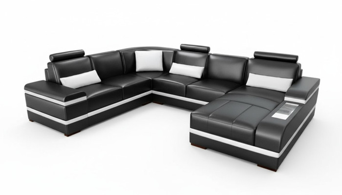 Sofá de esquina de cuero Big XXL en forma de U, sofá de área de estar, conjunto de sofá Nuevo H2218.