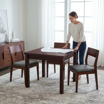 Mesa Mesa de comedor Mesa de madera XXL Mesa de conferencia 100 x 100 cm Extensible 100x250 cm