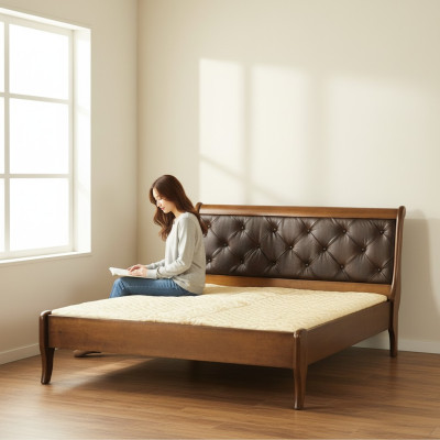 Cama clásica Cama grande Cama de matrimonio Cama doble Cama de madera Modelo de casa de campo Cama N