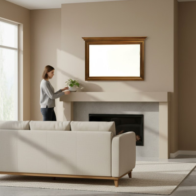 Espejo grande clásico Espejo de pared Espejo colgante Marco de madera Guardarropa N-L2