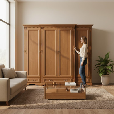 Clásico armario de madera maciza de estilo colonial O4D.