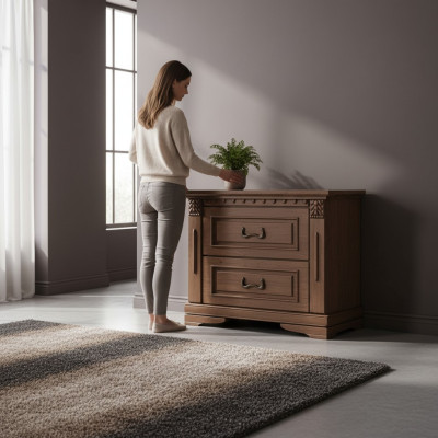 2x Conjunto de mesitas de noche clásicas Mesita de noche Consolas de madera maciza OSZN.