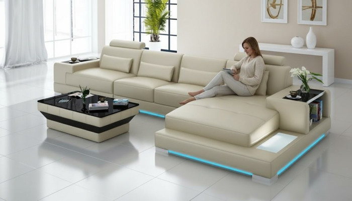 Sofá de cuero Sofá Sofá en forma de L Sofá de esquina Diseño de sofá moderno Conjunto